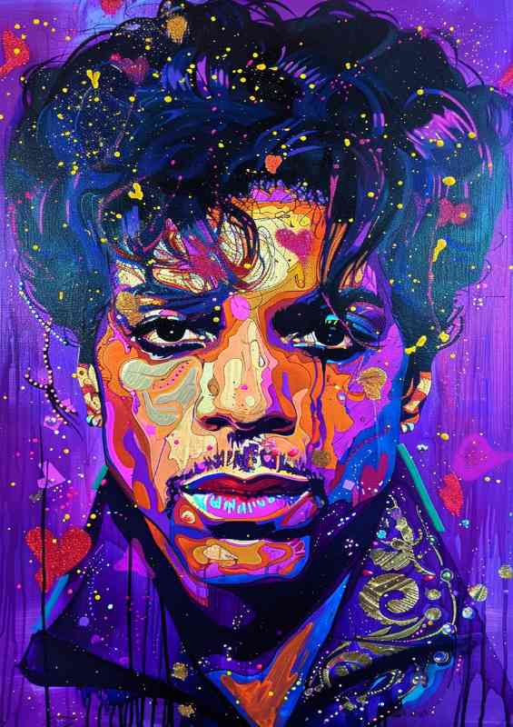 Prince in the style of neon colors and glitter | Metal Poster