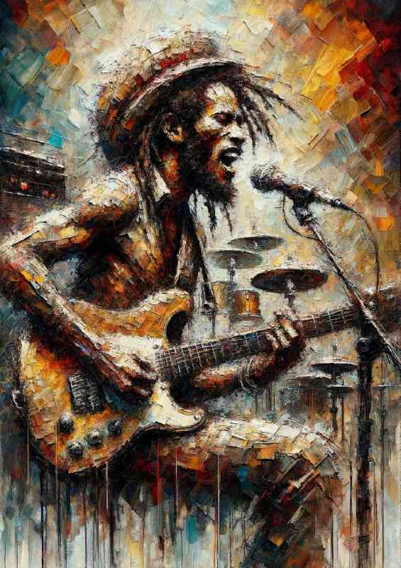 Rasta with guitar on stage | Poster