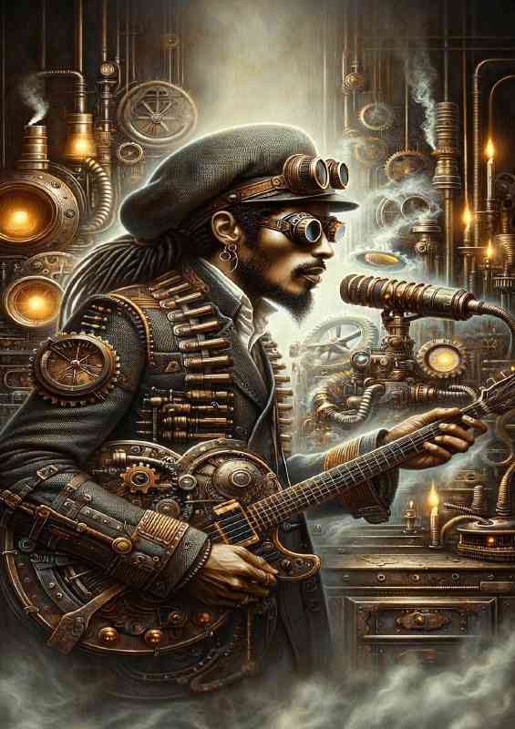 Steampunk painting of a musician inspired by Bob Marley | Poster