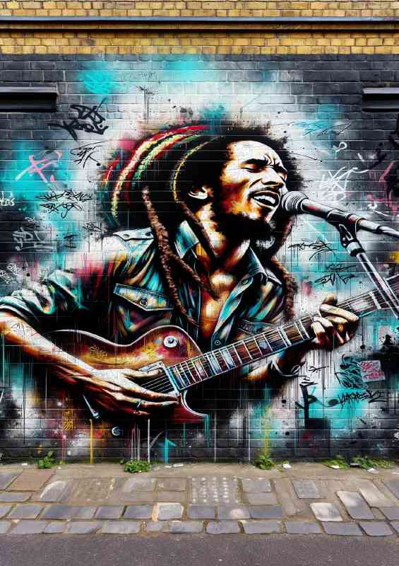 Street Art portrait of a musician inspired by Bob Marley | Metal Poster