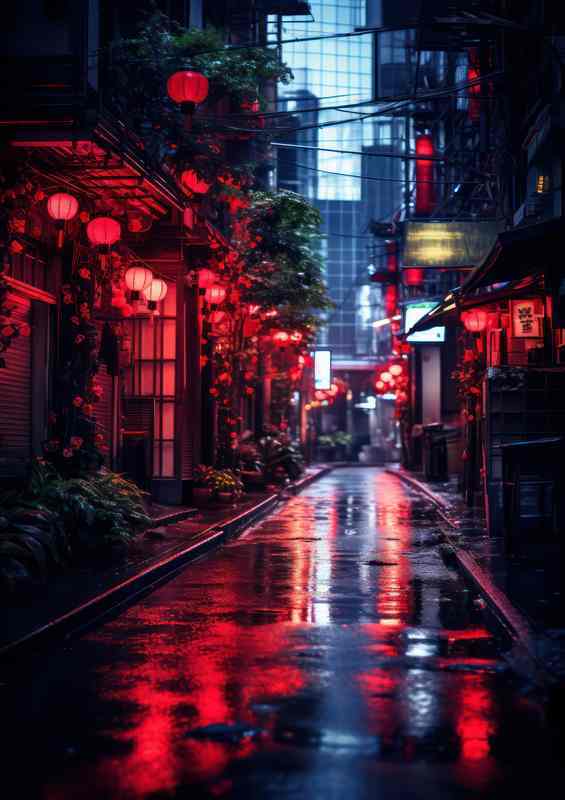 night sky in japan with lights at dusk | Poster