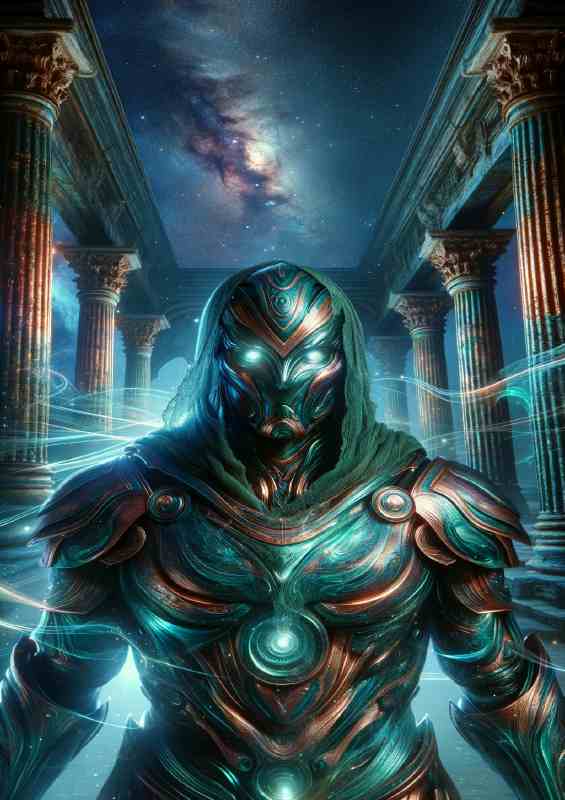 Ancient Warrior armor crafted in iridescent hues of teal and copper | Metal Poster