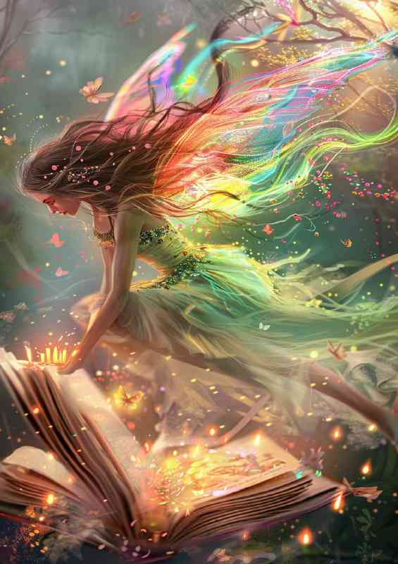 Beautiful Fairy is flying over an open book | Poster