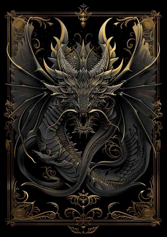 Black and golden Dragons Abstract | Metal Poster