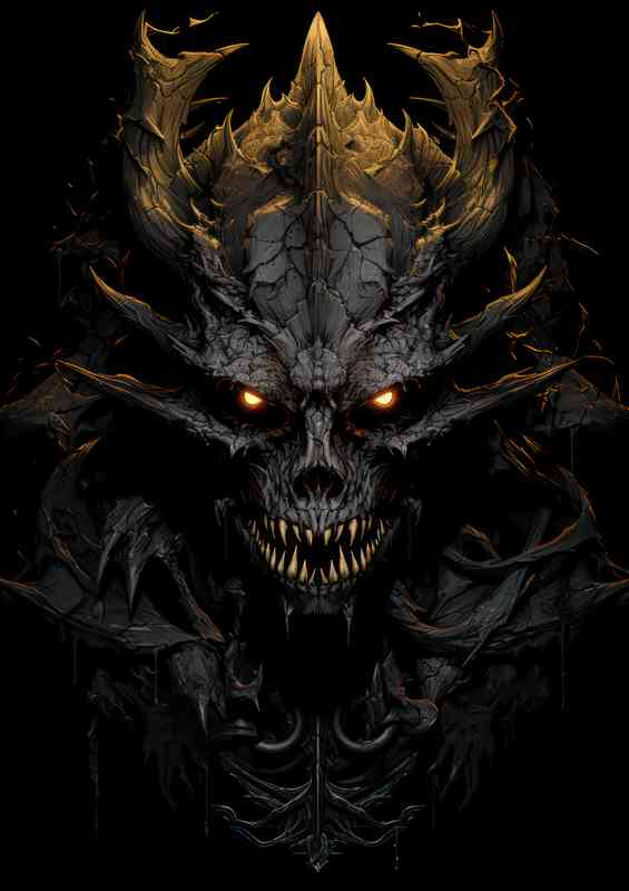 Black dragon on a skull in the style of digital art | Poster
