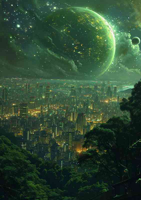 Different worlds twin planets in green | Di-Bond