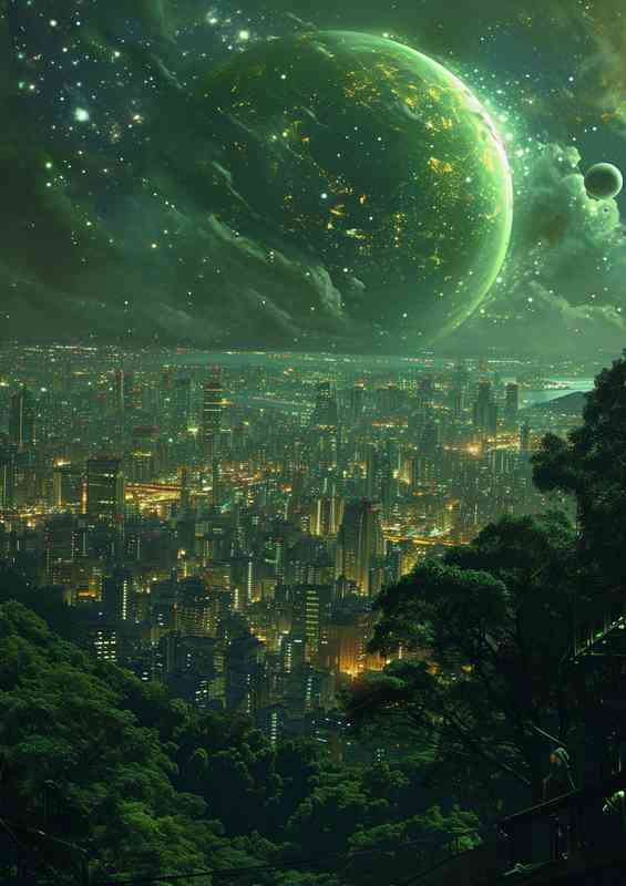 Different worlds twin planets in green | Poster