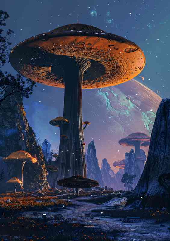 Fantasy mushroom fields | Metal Poster