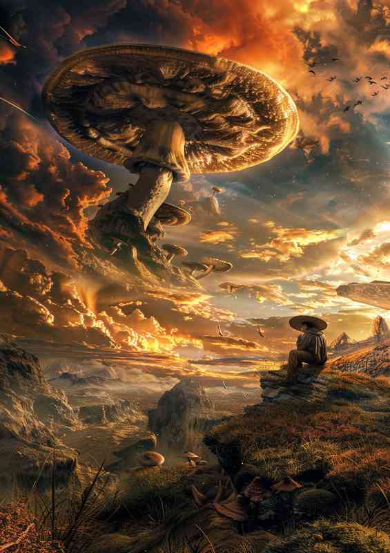 Man on mushroom with the ground in background | Metal Poster