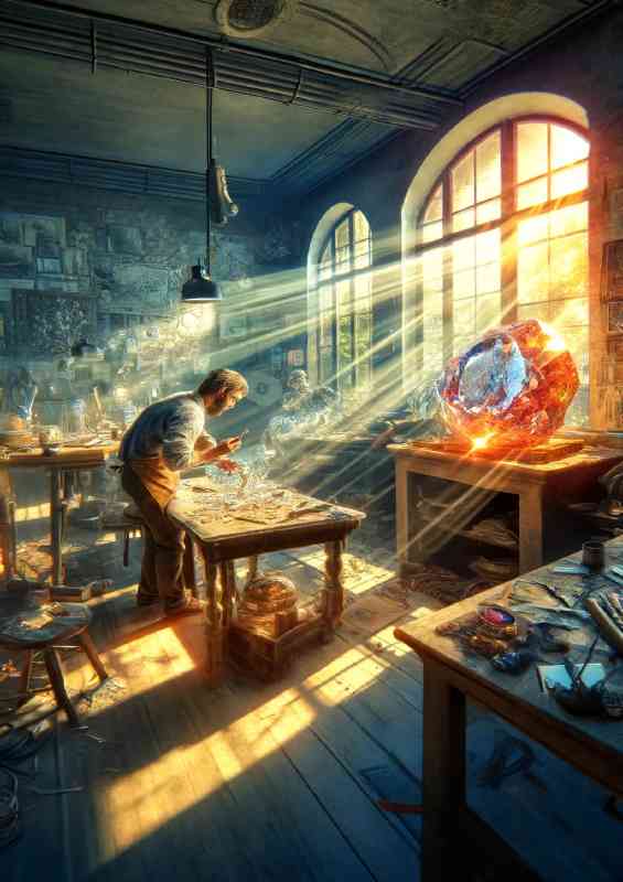 Sunlit studio sculpting with precious stones and metals | Canvas