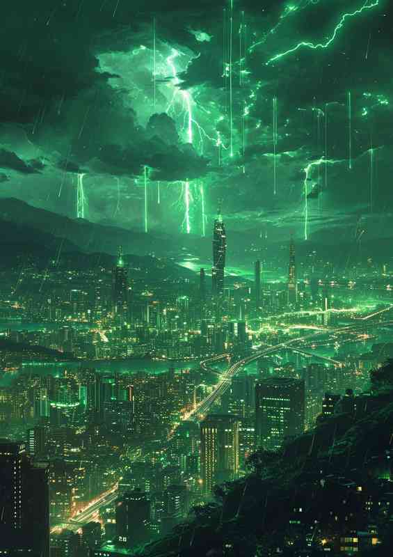 The green valley with lightning | Di-Bond