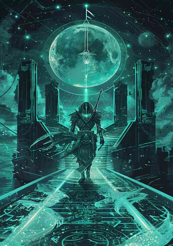 The warrior is walking over a bridge | Poster