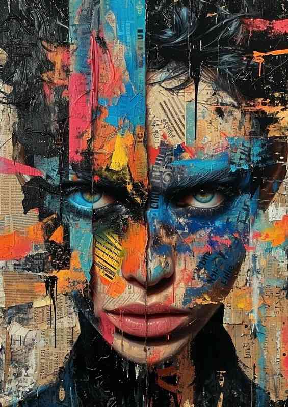 A Lady covered in mixed paint with blue eyes | Poster