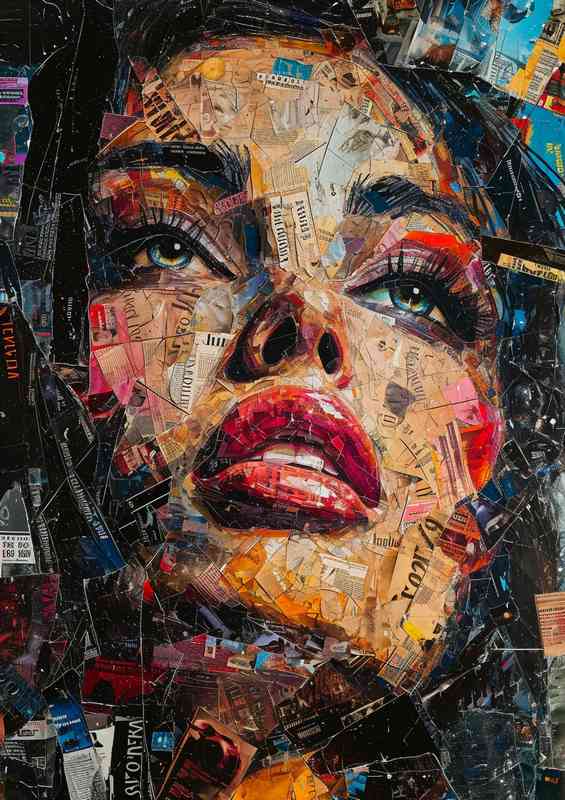 A collage of magazines covers the face street art | Canvas