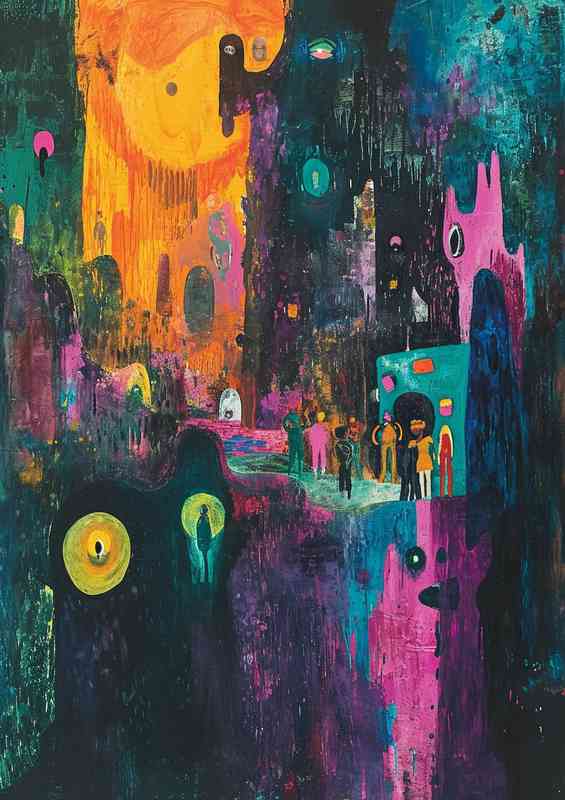 A painting of a monster and people | Di-Bond