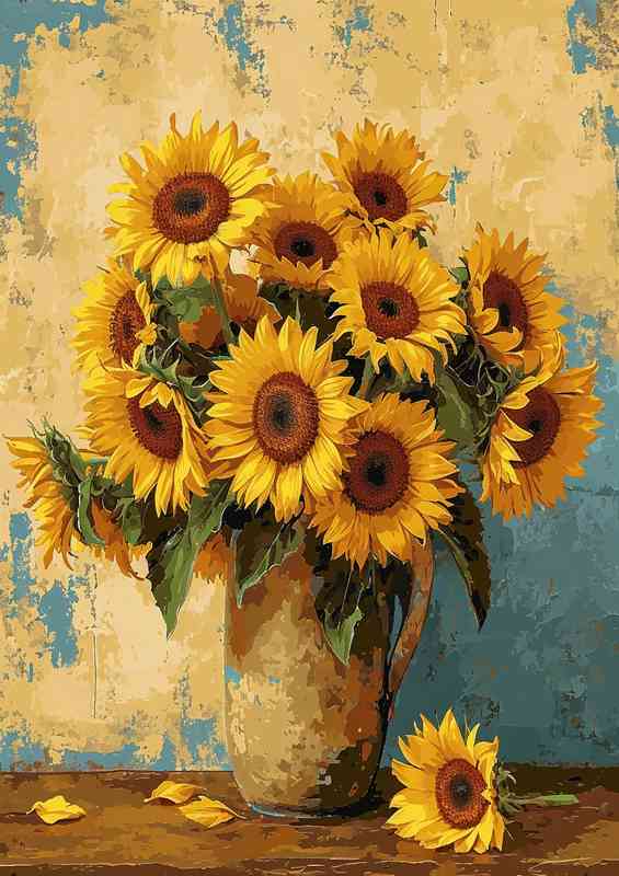 A vase of sunflowers on a table | Poster