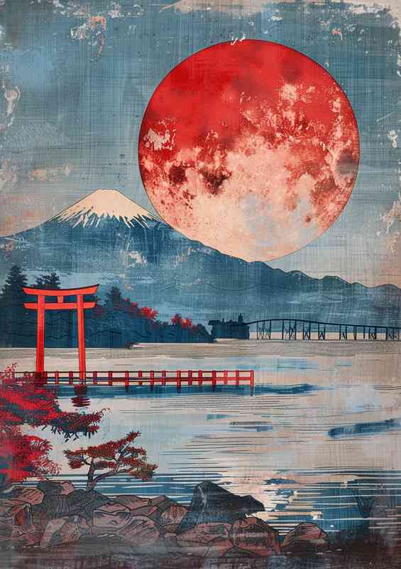 A Japanese moon rising over mount Edna | Canvas