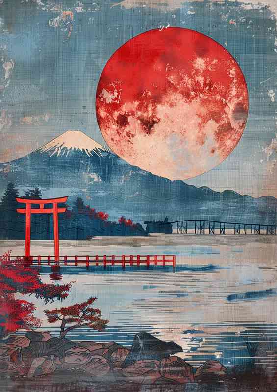 A Japanese moon rising over mount Edna | Poster