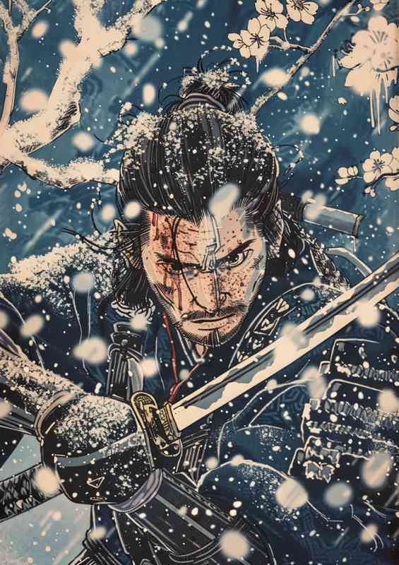 A samurai in the snow holding a sword | Canvas