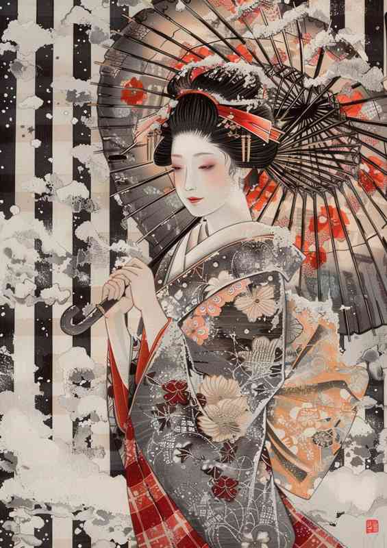 Beautiful Japanese woman dressed in an elaborate kimono | Canvas