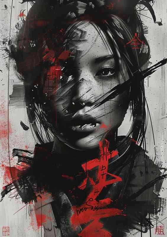 Black and white japanese girl art | Poster