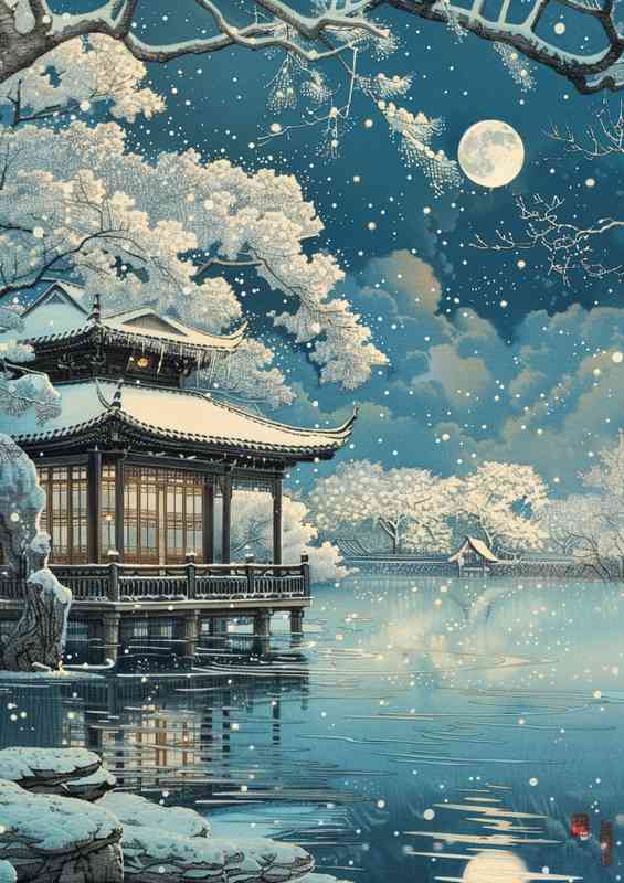Full moon by the lake house | Di-Bond