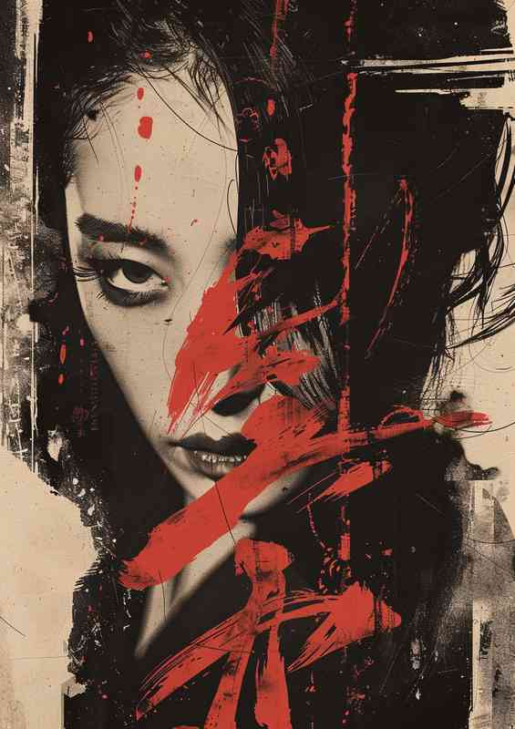 Girl with splashed red art | Poster