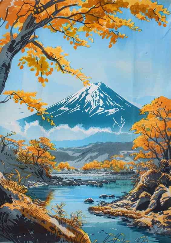 Japanese Mount Fuji with the river flowing | Poster