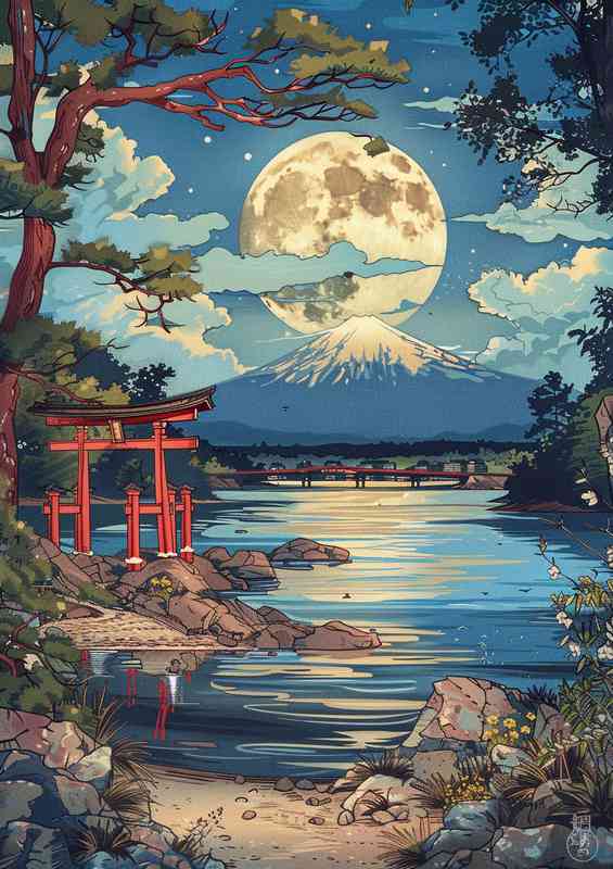Japanese of the moon rising over Edna | Canvas