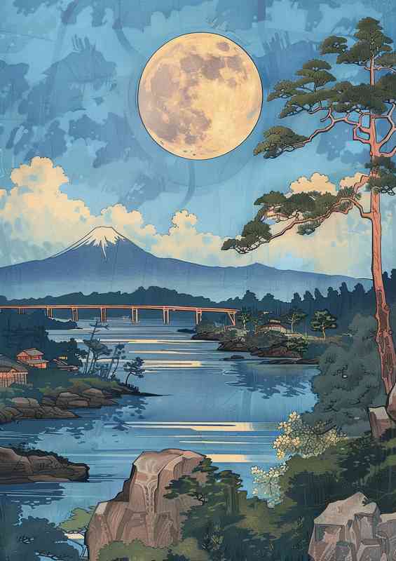 Japanese river with mount Edna | Poster