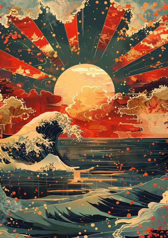 Japanese sun rising over the ocean | Canvas