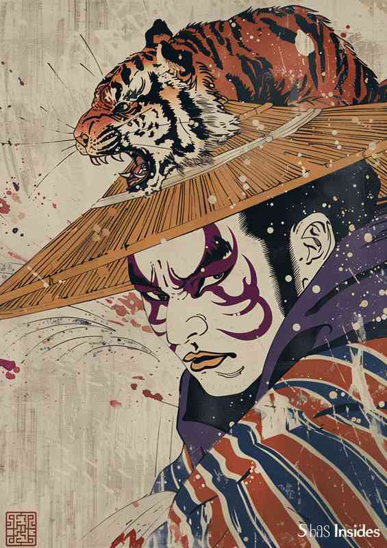Kabuki actor wearing a red white and purple | Canvas