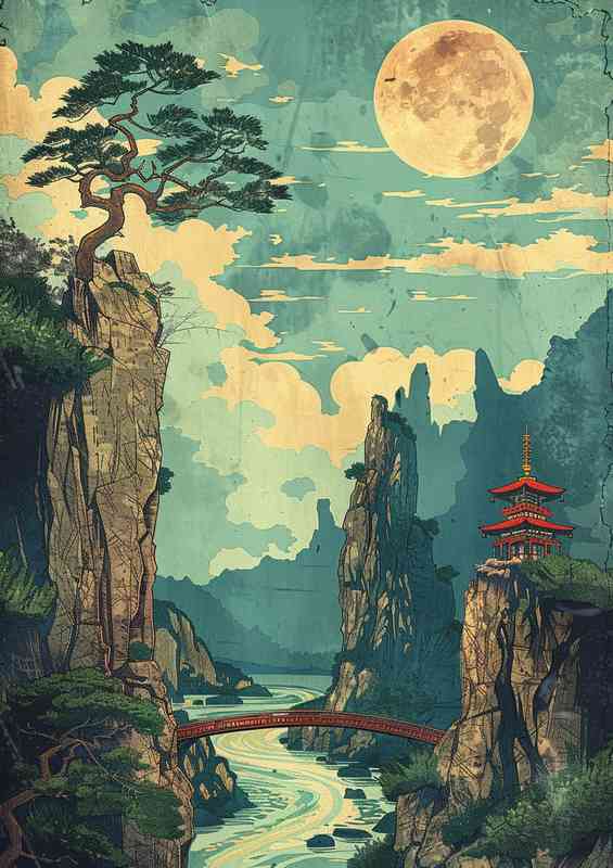 Moon and clouds over the river | Metal Poster