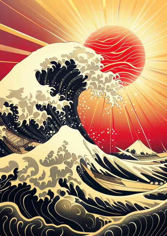 Old japanese style poster showing the great wave | Poster