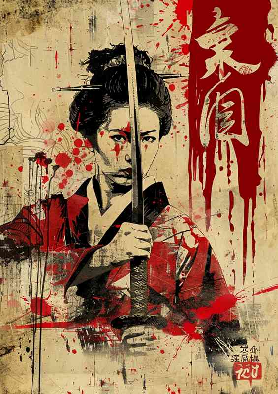 Old school Japanese gisha with sword | Canvas