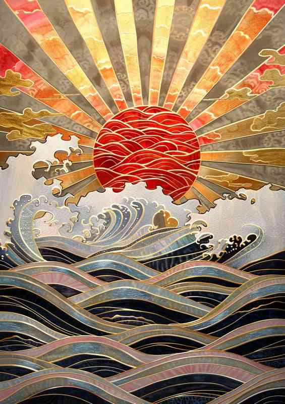 Rising sun over the waves | Canvas