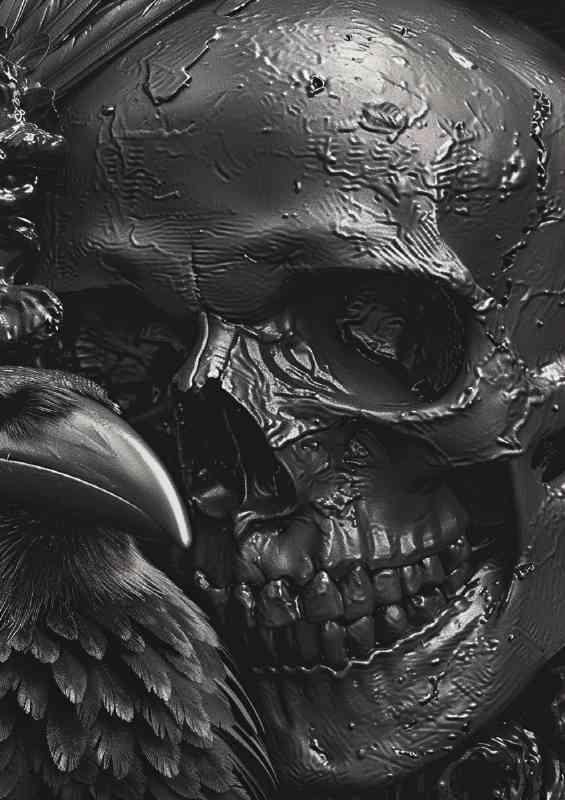 A black skull and raven | Di-Bond