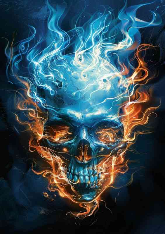 A blue skull with blue flames over it | Canvas