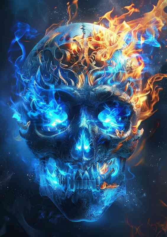 A skull with blue flames | Di-Bond