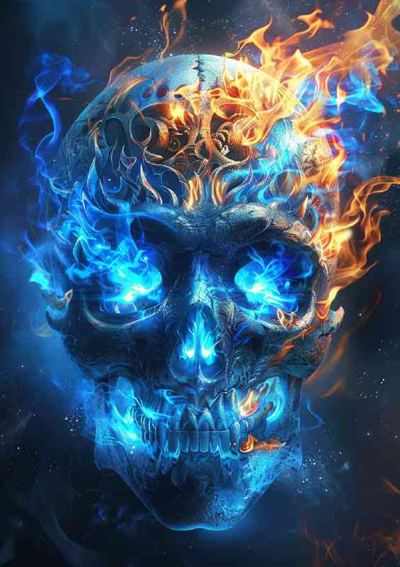 A skull with blue flames | Poster