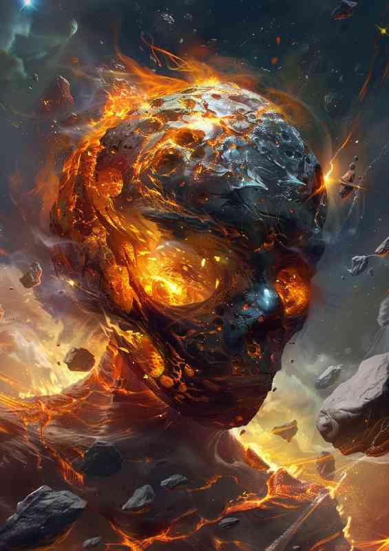 Fire planet in space skull | Poster