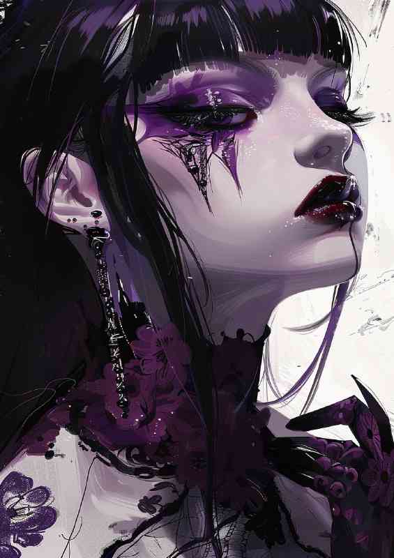 Girl with purple makeup and black hair in goth style | Di-Bond