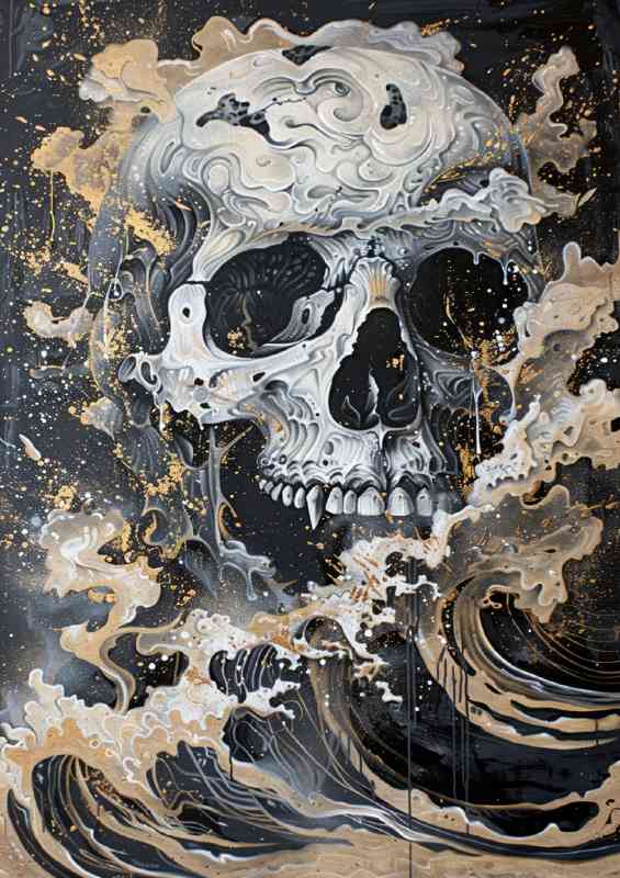 Painting with a skull between cloud and the sea | Canvas