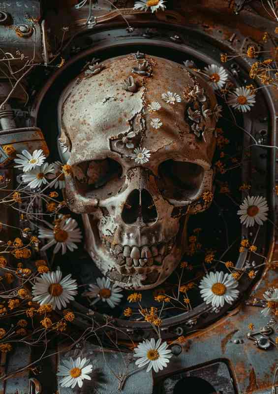 Skull in abandonded space craft | Metal Poster