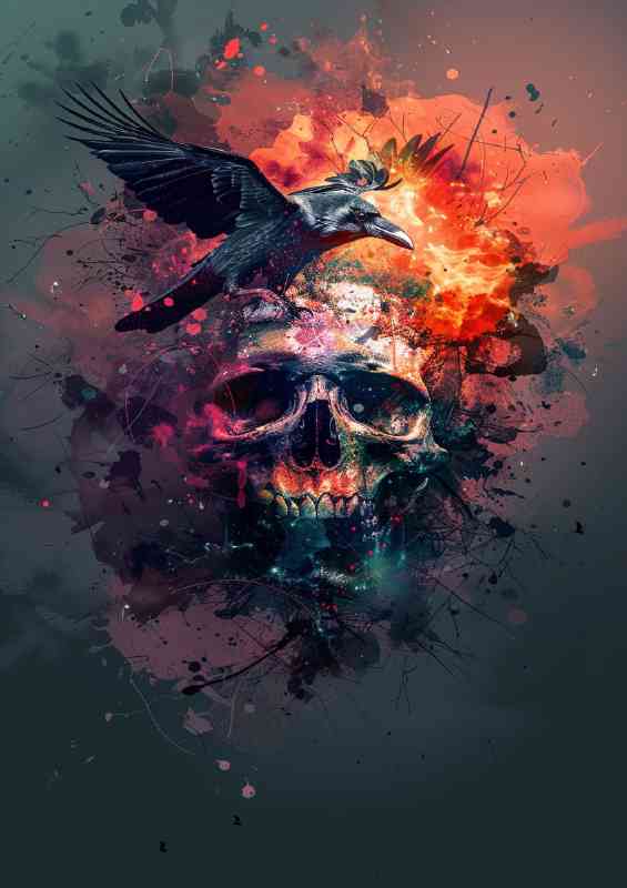 Skull in sky with raven | Canvas