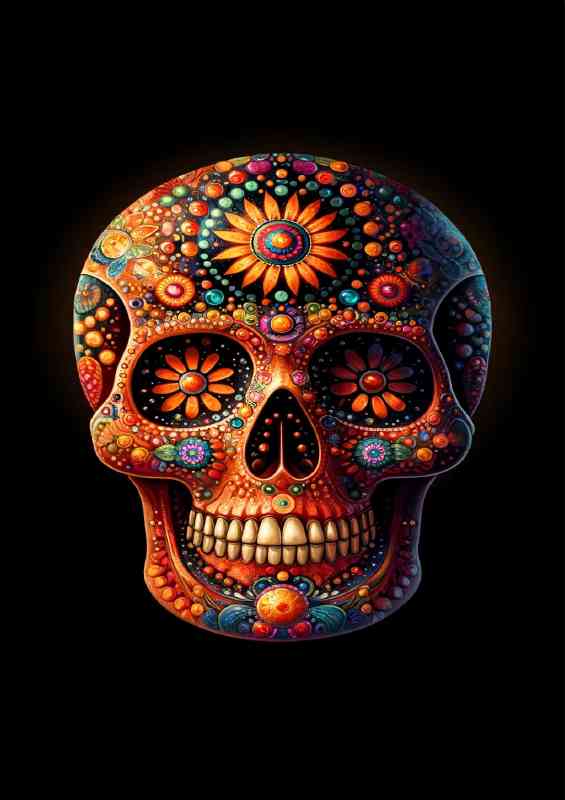 Skull in the style of traditional Mexican Dia de los Muertos | Poster