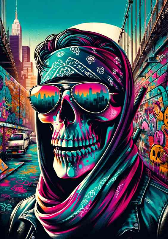 Skull wearing aviator sunglasses and a bandana | Metal Poster