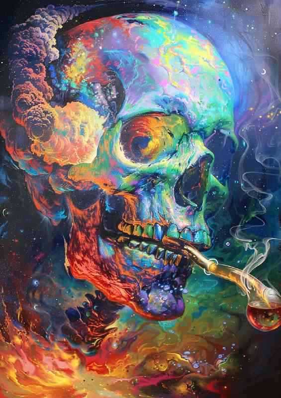 Skull with glass pipe and amazing colours | Di-Bond