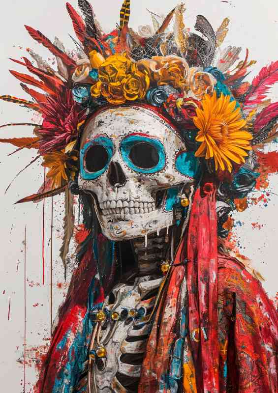 Skull with long robe and head flowers | Di-Bond