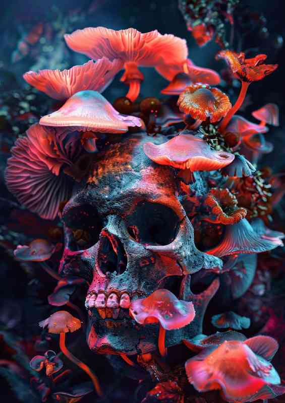 Skull with lots of different mshrooms | Di-Bond